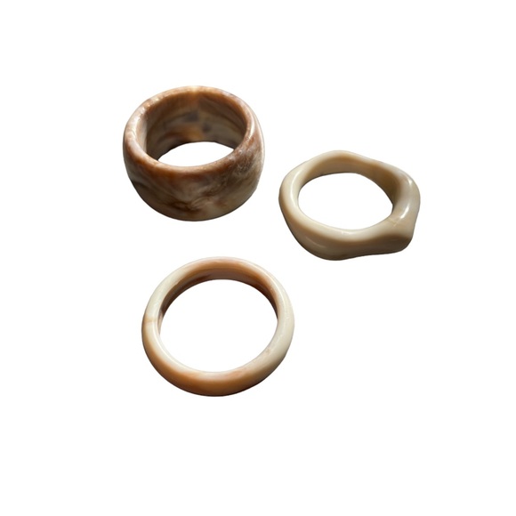 Set of 3 Marbled Chunky Earth Tone Neutral Rings - Picture 2 of 11